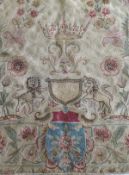 A crewel work rug / wall hanging bearing armorial crest inscribed "ER" flanked by lion and unicorn