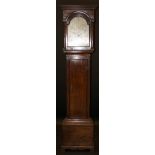 A George III oak cased long case clock, the eight day movement with silvered arch dial and Arabic