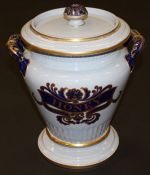 A Victorian Samuel Alcock blue glazed pottery honey jar and cover of tapered baluster form with