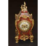 A late 19th Century boulle work decorated mantel clock in the Rococo taste of Louis XV with all-over