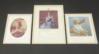 A framed and glazed image of the Queen Mother adapted from the 1968 Christmas card signed