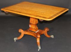 A late Regency birds eye maple and rosewood cross banded breakfast table,