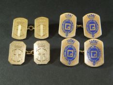 A pair of gold cufflinks bearing Royal cypher and "G" for George Duke of Kent and a pair of 9