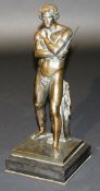 A circa 1900 Continental bronze figure of "David", a gladius sword in his right hand,