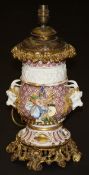 A 19th Century Continental porcelain vase table lamp by Jean Gille of Paris (marked to base of