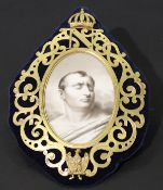 A 19th Century porcelain plaque in the manner of Sevres, depicting Napoleon Bonaparte death mask,