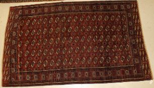 A Tekke Bokhara carpet, the centre field with repeating elephant foot medallions in cinnamon,