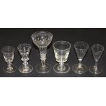 A circa 1800 dram glass with deceptive conical bowl (sham dram), the stem with collar to top and