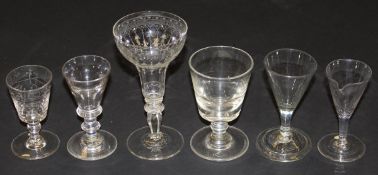 A circa 1800 dram glass with deceptive conical bowl (sham dram), the stem with collar to top and