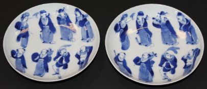 Two Chinese porcelain circular shallow dishes, each decorated in underglaze blue with eight