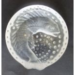A Lalique glass ash tray of circular form with impressed frosted image of a fish amidst bubbles,