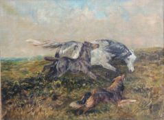 JOHN EMMS (1843-1912) "Dog harrying mare with foal", oil on canvas, signed lower right, 45.
