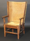 A late 19th Century Orkney Islands seagrass and oak framed wing armchair CONDITION REPORTS