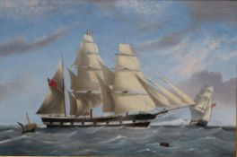 I TUDGAY (1860-1900) "The Clipper Sebastopol off The White Cliffs of Dover", oil on canvas,