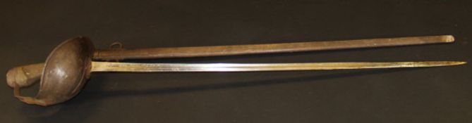 A 1908 pattern Cavalry Trooper's sword, straight fullered blade with stamp "PO8" on back strap and