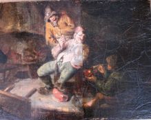 ATTRIBUTED TO CORNELIS DUSART (1660-1704) "Topers in an interior, one smoking a clay pipe, another