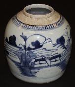 A Chinese porcelain ginger jar decorated in underglaze blue with buildings in a landscape, 15.