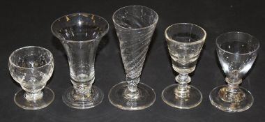 A late 18th Century bonnet glass with double ogee bowl with honeycomb moulding, rudimentary stem