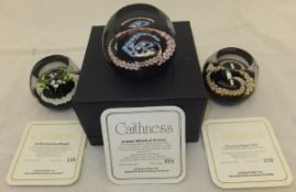 A collection of three Caithness glass millefiore paperweights - "Jubilee Millefiore Crown", No'd.