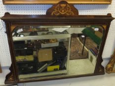 An Edwardian rosewood and marquetry inlaid overmantel mirror