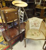 A mahogany single door pot cupboard with galleried top, a Lyra beech seated stool,