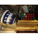A collection of assorted items to include snooker balls, ornamental china, mirror, suitcase,