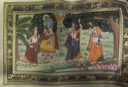 INDIAN SCHOOL "Deity scene", painting on fabric, together with various other INDIAN SCHOOL pictures,