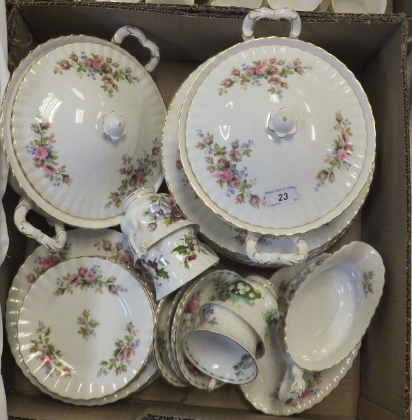 A collection of Royal Albert "Moss Rose" pattern table wares to include two lidded tureens,