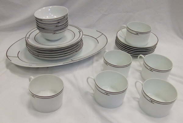 A collection of Hermes "Rythme" pattern porcelain dinner wares to include oval platter, six