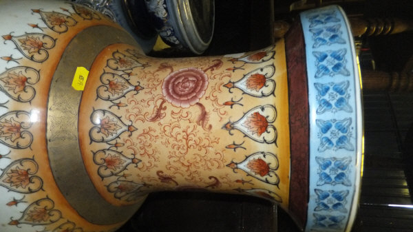 Two modern Oriental porcelain floor vases polychrome decorated with birds amongst blossom - Image 4 of 6