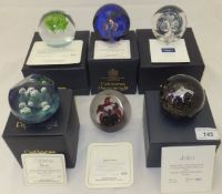 A collection of six Caithness glass paperweights - "Space Flower", No'd.