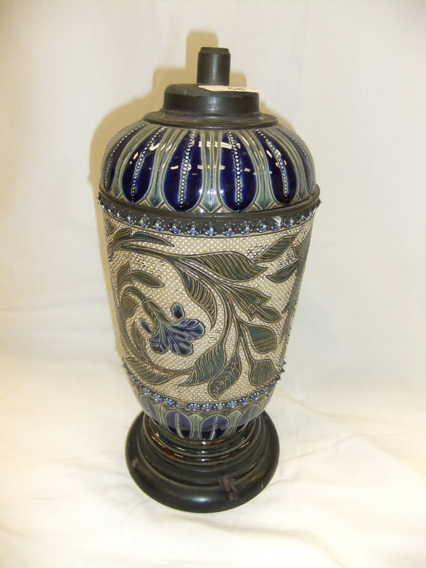 A late 19th Century Doulton stoneware table lamp base decorated in the Art Nouveau taste CONDITION