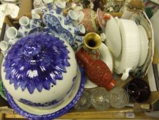 Two boxes of miscellaneous china, glass and other ornamental wares to include an early 20th