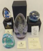 A collection of four Selkirk Glass paperweights - "Sculpture #92", No'd. 30/75, "Sea Sprite", No'