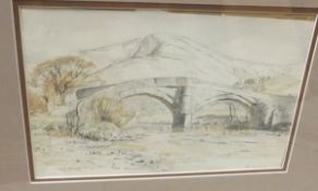 J BATEMAN "Twin arch bridge", watercolour and pencil study, signed lower left,