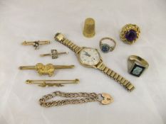 A collection of jewellery etc, to include a 9 carat gold thimble,