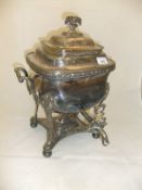 An early 19th Century plated tea urn (burner missing - cover secured)