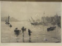 AFTER W L WYLLIE "Returning home from fishing", black and white etching, signed in pencil lower left