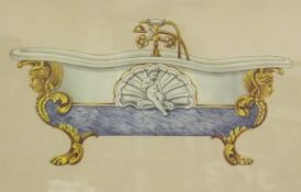 ENGLISH SCHOOL - a set of four watercolours of cast iron Victorian baths,