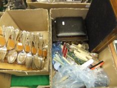 Two boxes of assorted plated cutlery,
