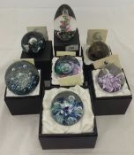 A collection of seven Selkirk Glass paperweights - "Emerald Dancer" 1995, "Summer Magic" 1979,