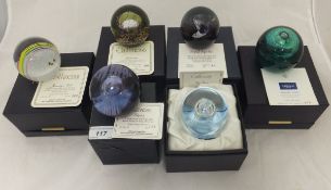 A collection of six Caithness glass paperweights - "Journey's End", No'd.