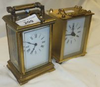 A circa 1900 French brass cased carriage timepiece with beaded edge decoration and square dial with