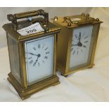 A circa 1900 French brass cased carriage timepiece with beaded edge decoration and square dial with