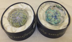 Two Whitefriars millefiore glass paperweights, one with signature/date cane for 1977, the other