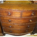 A Victorian mahogany bow fronted chest of two short and three long graduated drawers on splayed