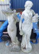 Two composite stone garden statues of maidens