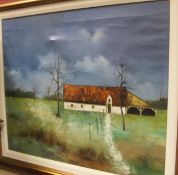J C BIRULERE "French farmhouse", oil on canvas,