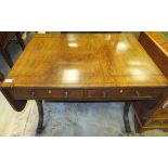 A 19th Century mahogany sofa table, the drop leaf top with rosewood banded decoration, over two