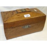 A Regency rosewood and boxwood strung sarcophagus shaped tea caddy